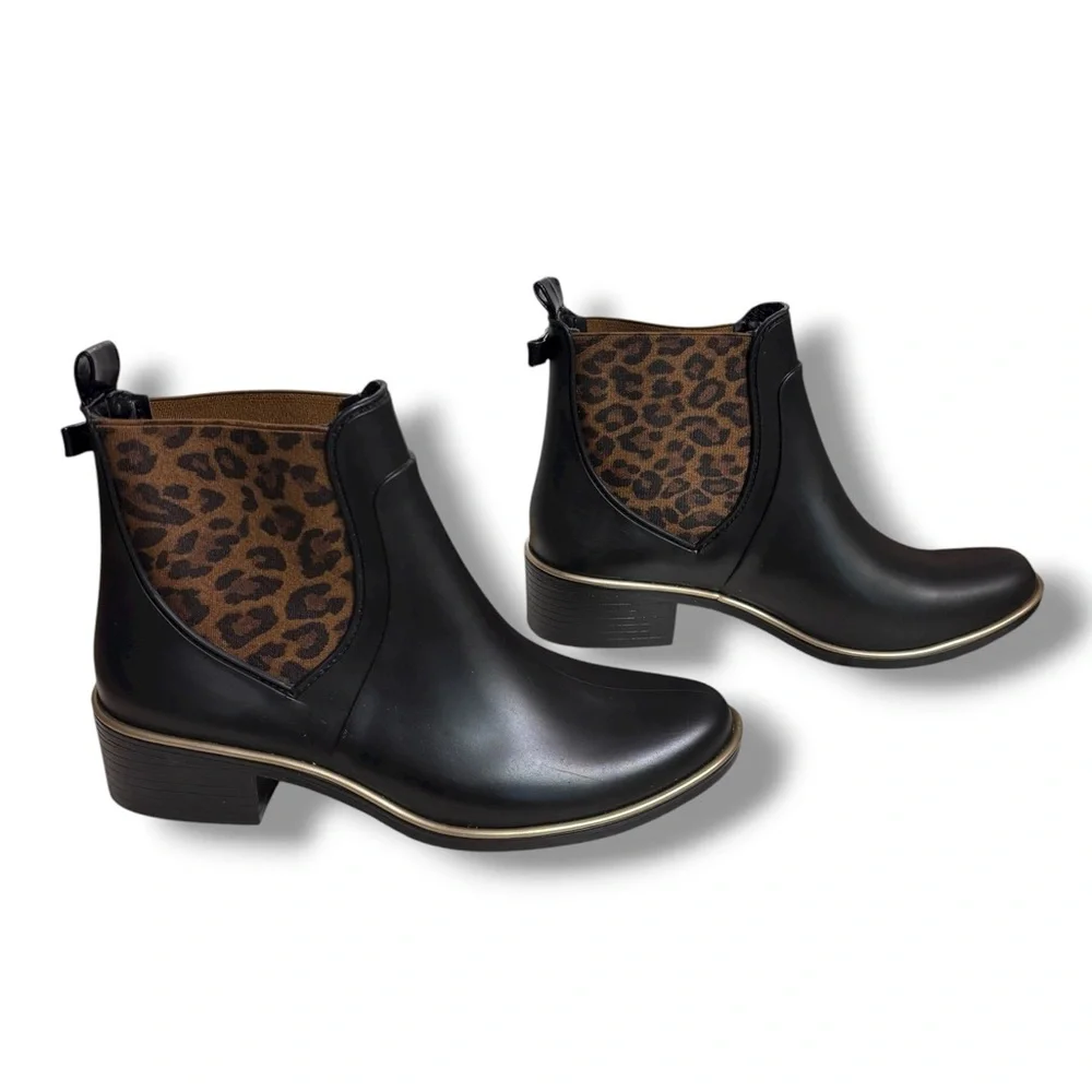 KATE SPADE Sedgewick Domina Chelsea Rain Boots Leopard Print Accent Size 6/7